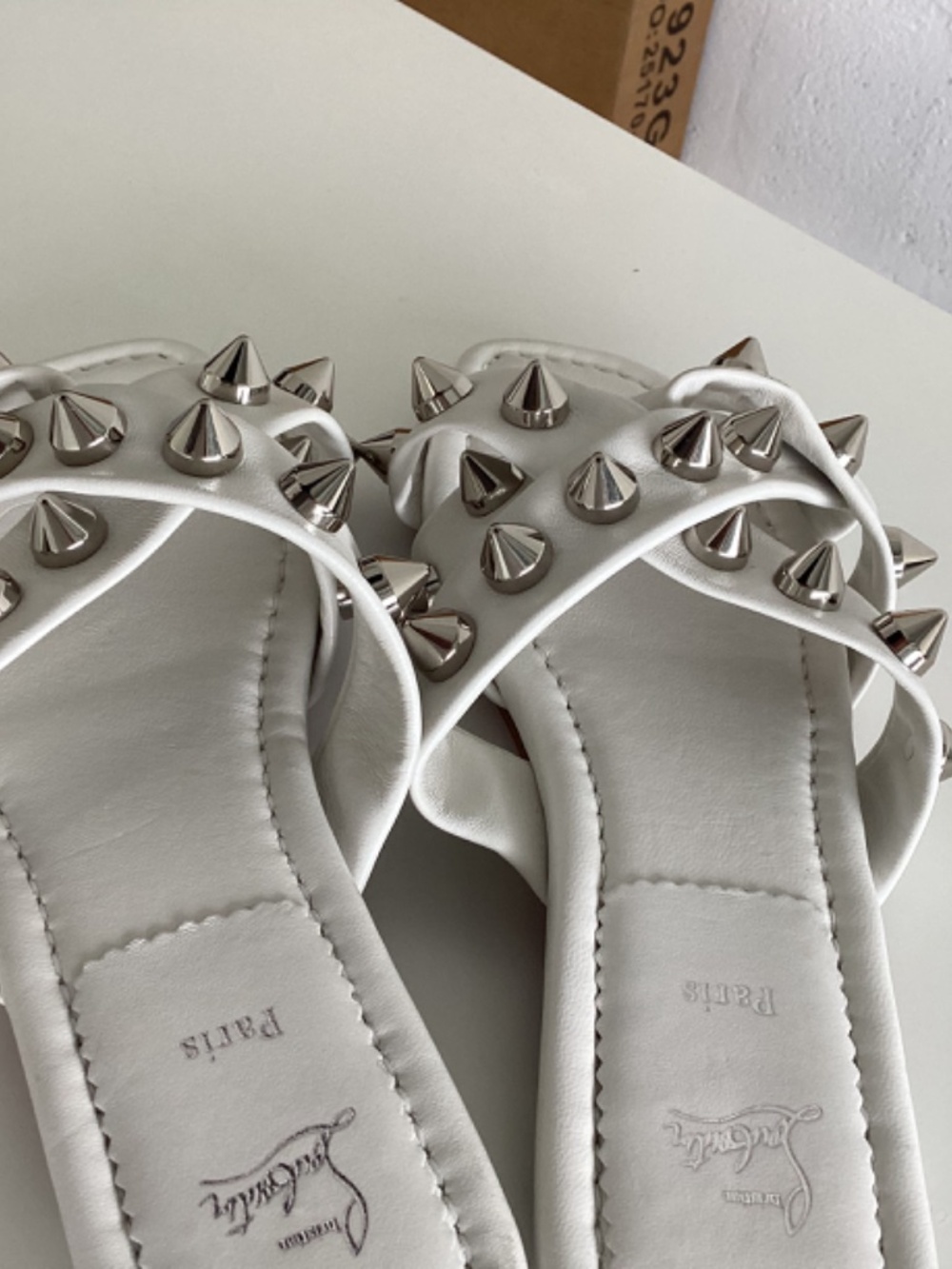 Christian Louboutin White Miss Spika Slide Sandals Size 8 - Picture 6 of 11